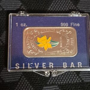 1 oz Silver Bar with Yellow Flower Design